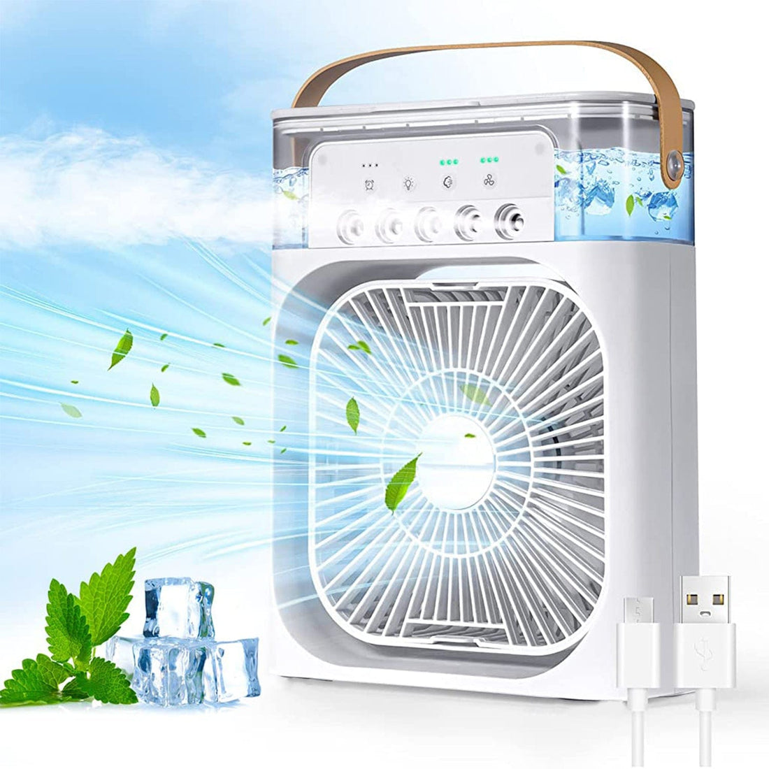 Mini Air Cooler – Portable USB Personal Air Cooler with Mist Spray, Humidifier & LED Night Light