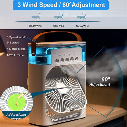 Mini Air Cooler – Portable USB Personal Air Cooler with Mist Spray, Humidifier & LED Night Light